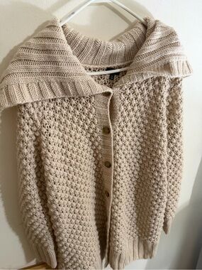 Talbots Size 2x Cream Chunky Knit Button Cardigan with Wide Collar
